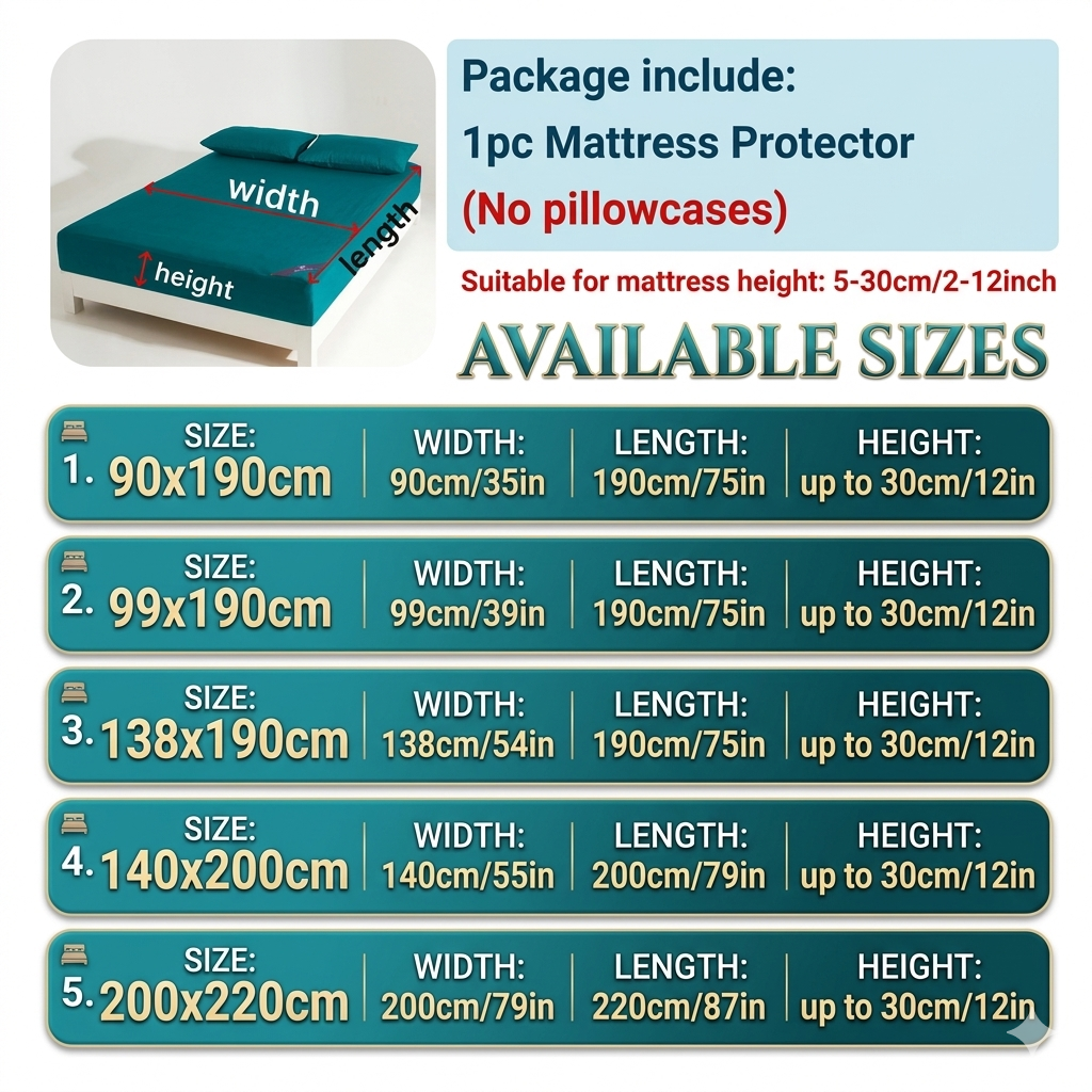 1PC Waterproof Mattress Protector Fitted Sheet, Soft Breathable Deep Pocket Bed Cover for Single Double Mattress, Washable No Pillowcases Dustproof Bedding Pads - Image 5