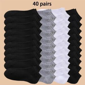 Unisex 40 Pairs Solid Color Ankle Socks, Soft Lightweight Low Cut Boat Socks for Women & Men, Breathable Casual Everyday Comfort Socks Bulk Pack