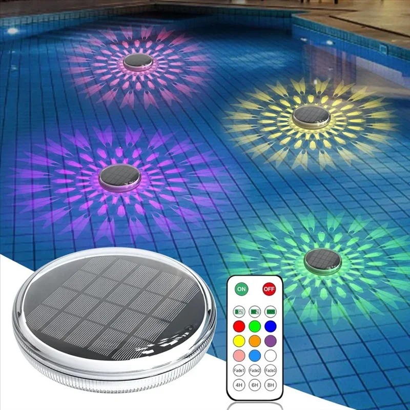 Solar Floating Pool Lights with Remote Control, 9 Lighting Modes, IP67 Waterproof, LED Floating Lights for Pool Party, Garden Pond and Outdoor Decor Lights