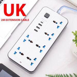Universal Power Strip Multi Plug Extension, EU/US/UK Sockets with USB & Type-C Ports, 1.8m Cable AC Electrical Power Outlet Surge Protection Socket Strip
