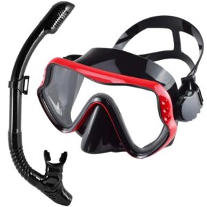 Dry Snorkel Set Diving Mask for Adults, Tempered Glass Panoramic Snorkeling Gear, Professional Swimming Training Snorkel Kit for Diving & Underwater Sports Gear