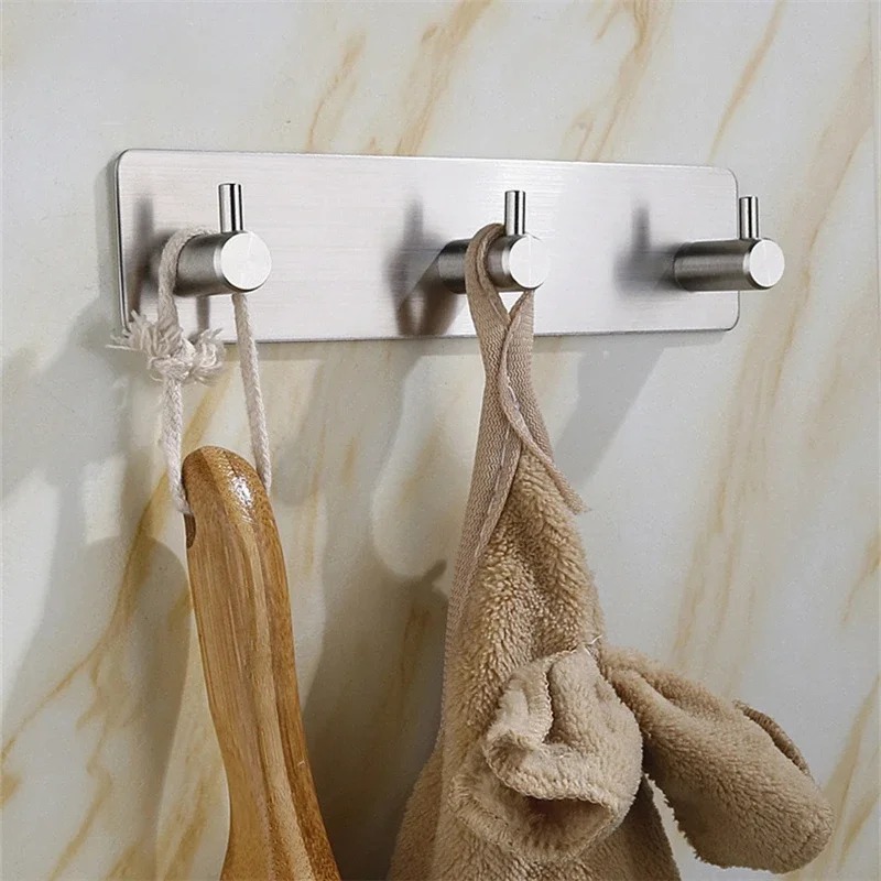 Stainless Steel Adhesive Wall Hook, Self Adhesive Towel & Clothes Holder for Bathroom, Door Robe Rack Organizer, Waterproof Heavy Duty Hook Set - Image 2