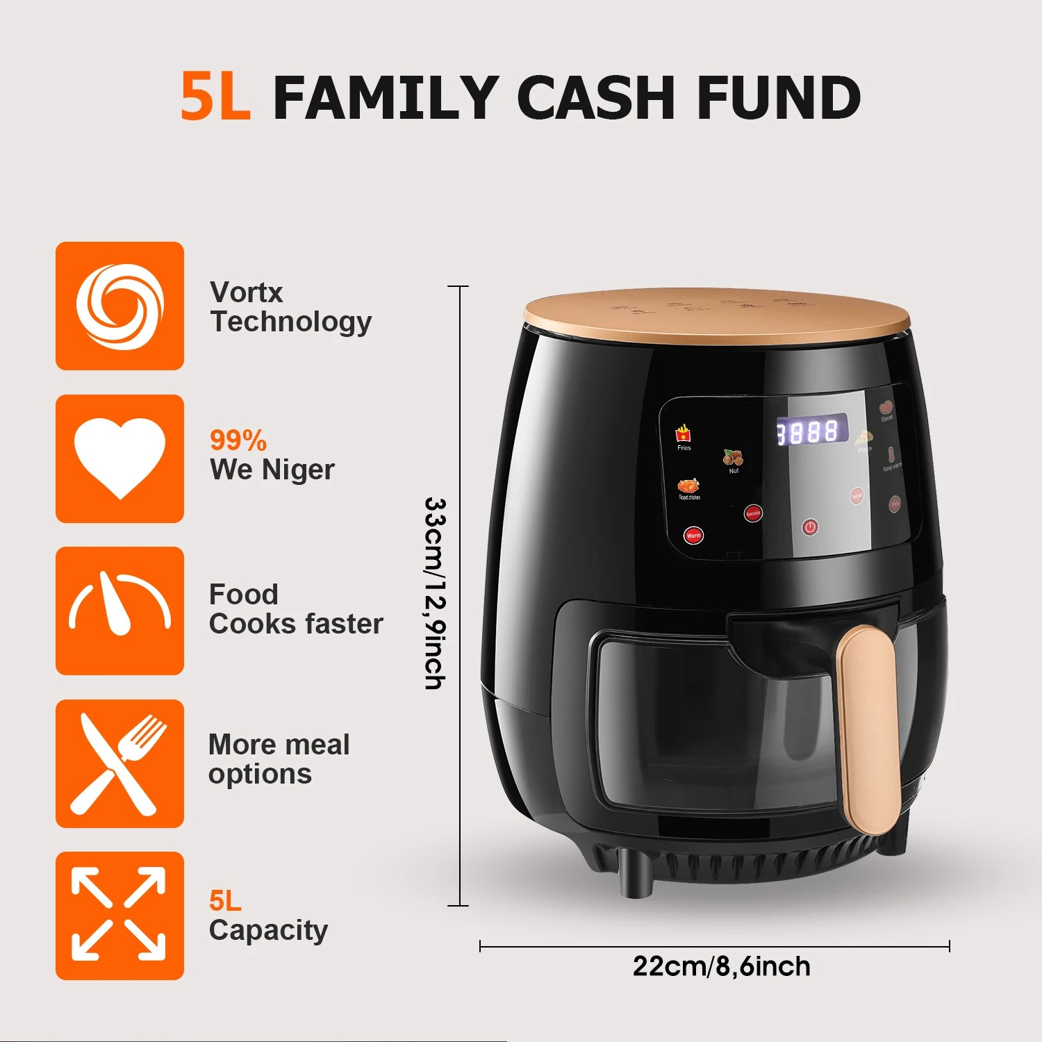 Premium 6L Air Fryer with fast oil-free cooking, crispy results, LCD touch controls, and healthy meal preparation for modern kitchens. - Image 4