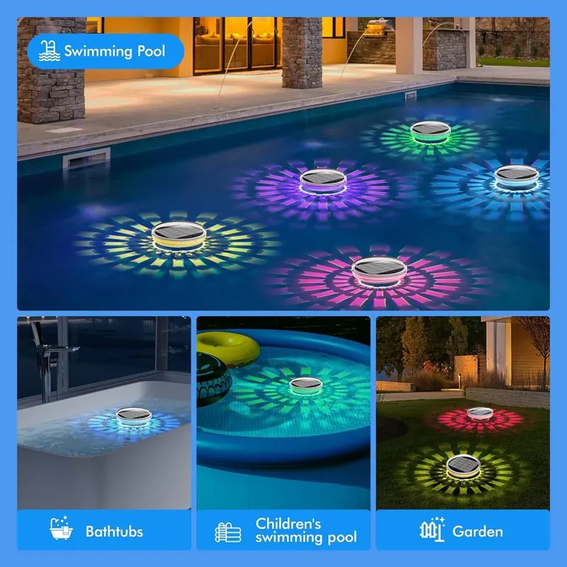 Solar Floating Pool Lights with Remote Control, 9 Lighting Modes, IP67 Waterproof, LED Floating Lights for Pool Party, Garden Pond and Outdoor Decor Lights - Image 2
