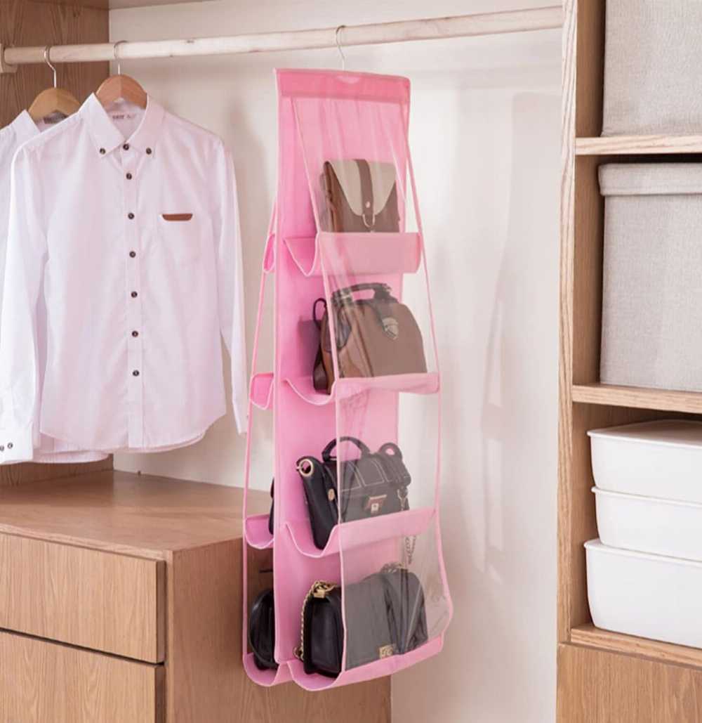 8 Pocket Hanging Handbag Organizer – Clear Wardrobe Purse Storage Holder for Closet, Handbags, Totes, Shoulder Bags & Space-Saving Closet Organization