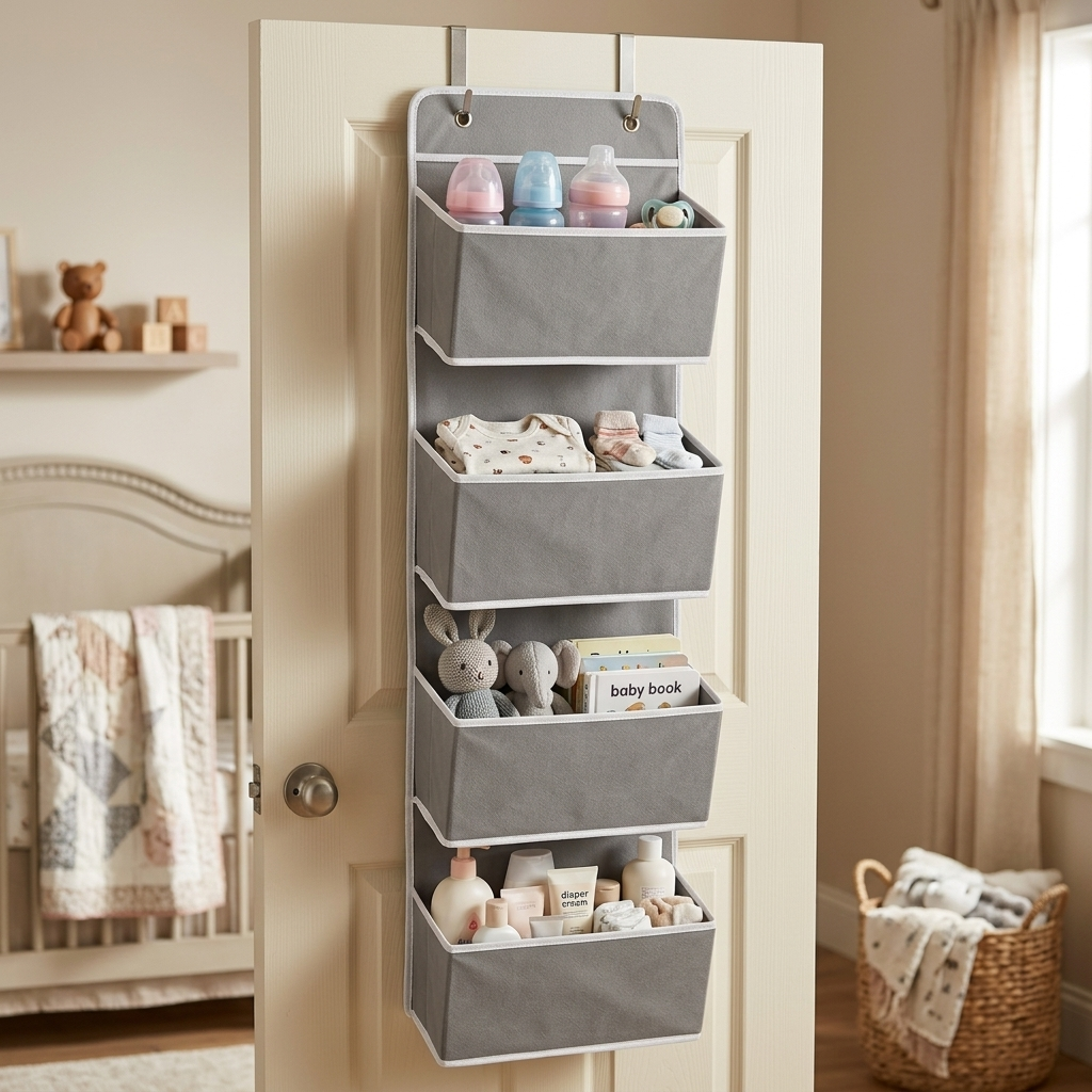 4 Pocket Over the Door Organizer – Hanging Storage Rack with Hooks for Bathroom, Closet, Nursery, Pantry, Toys, Clothes & Household Essentials