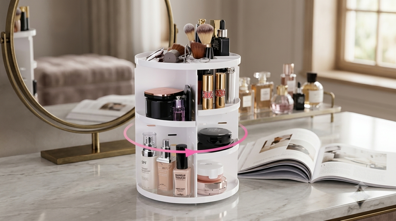 360° Rotating Makeup Organizer – White Cosmetic Storage Organizer for Skincare, Perfume, Lipsticks, Brushes & Vanity Countertop - Image 3