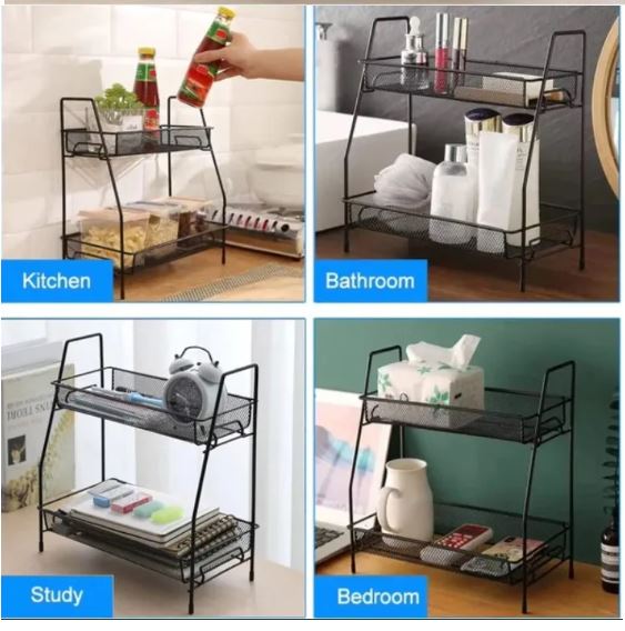 2 Tier Spice Rack for Kitchen – Folding Metal Countertop Organizer for Spice Jars, Bottles, Seasonings, Vegetables & Home Storage - Image 3