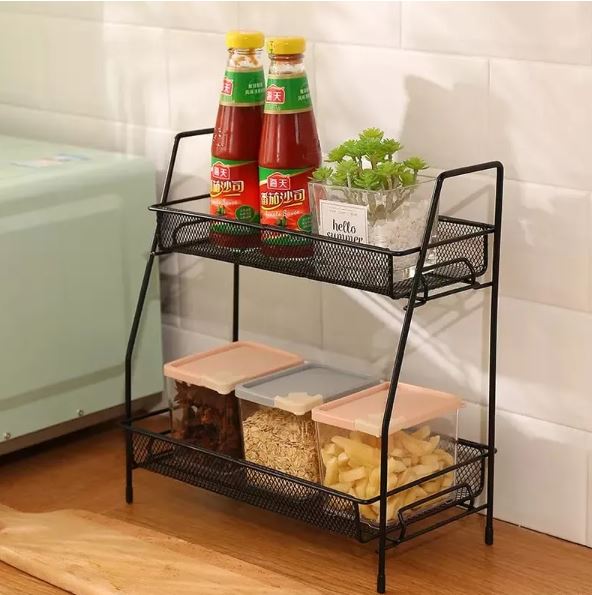 2 Tier Spice Rack for Kitchen – Folding Metal Countertop Organizer for Spice Jars, Bottles, Seasonings, Vegetables & Home Storage - Image 4