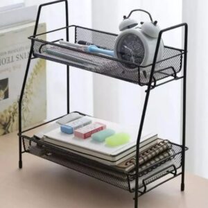 2 Tier Spice Rack for Kitchen – Folding Metal Countertop Organizer for Spice Jars, Bottles, Seasonings, Vegetables & Home Storage