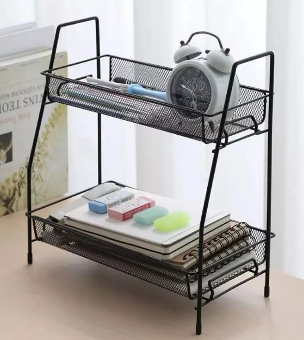 2 Tier Spice Rack for Kitchen – Folding Metal Countertop Organizer for Spice Jars, Bottles, Seasonings, Vegetables & Home Storage