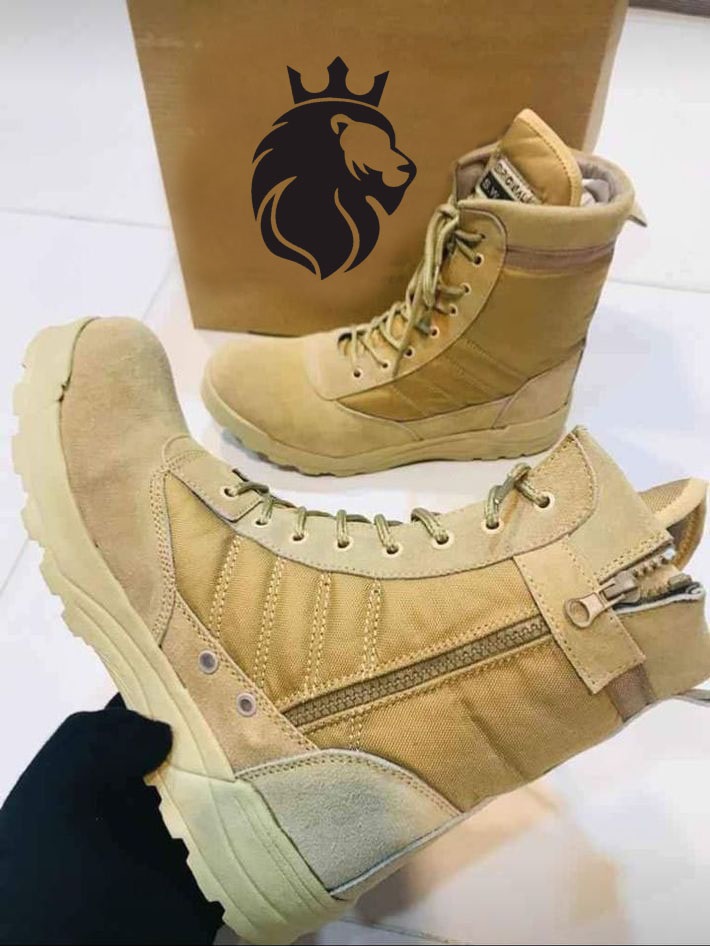 Men’s Beige Knee High Boots – Synthetic Leather SWAT Style Combat Boots for Men, Stylish High-Top Boots for Casual & Outdoor Wear - Image 2