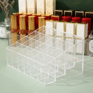 24 Grid Clear Acrylic Makeup Organizer – Lipstick & Cosmetic Storage Holder for Jewellery, Makeup Brushes, Beauty Accessories, Vanity & Dressing Table