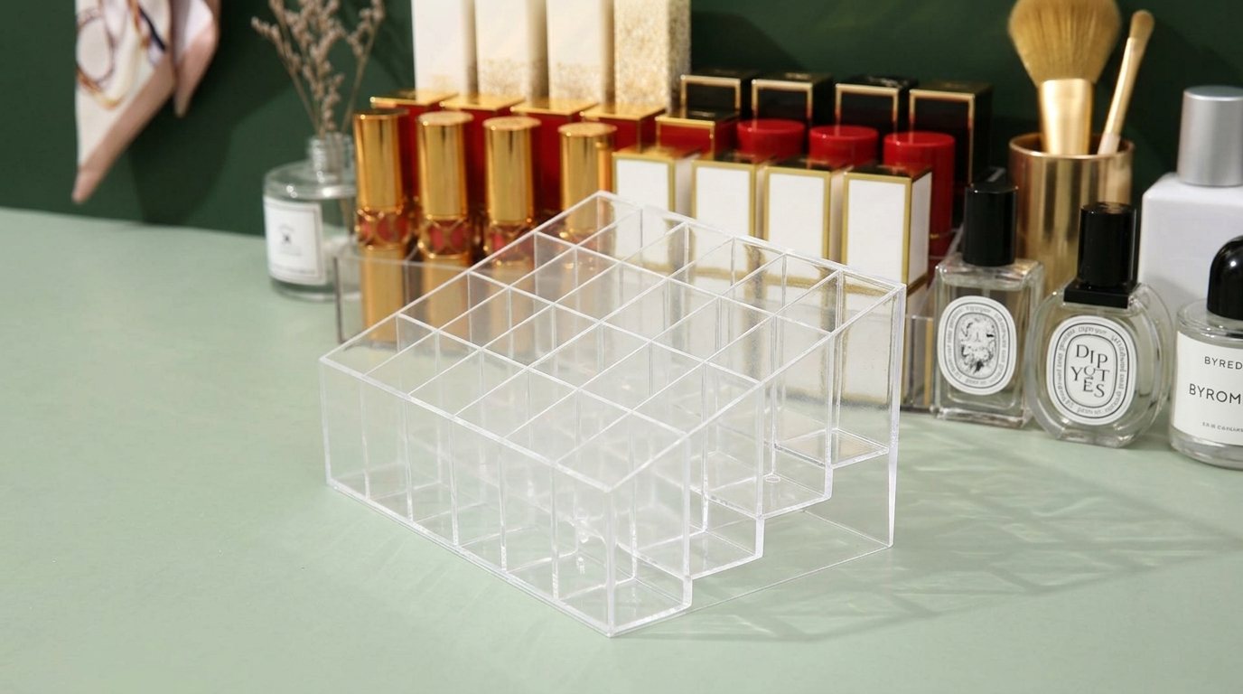 24 Grid Clear Acrylic Makeup Organizer – Lipstick & Cosmetic Storage Holder for Jewellery, Makeup Brushes, Beauty Accessories, Vanity & Dressing Table