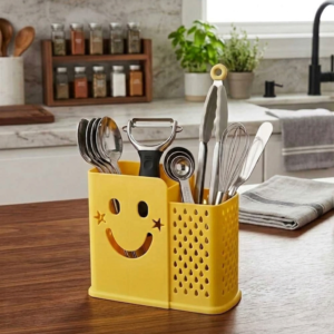 2-Compartment Cutlery Drainer & Utensil Organizer – Plastic Kitchen Cutlery Holder for Spoons, Forks, Knives & Tableware Storage