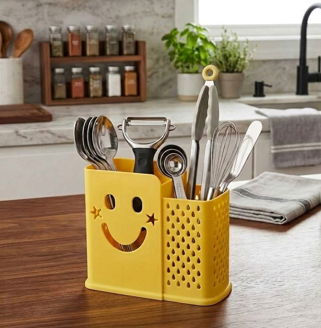 2-Compartment Cutlery Drainer & Utensil Organizer – Plastic Kitchen Cutlery Holder for Spoons, Forks, Knives & Tableware Storage