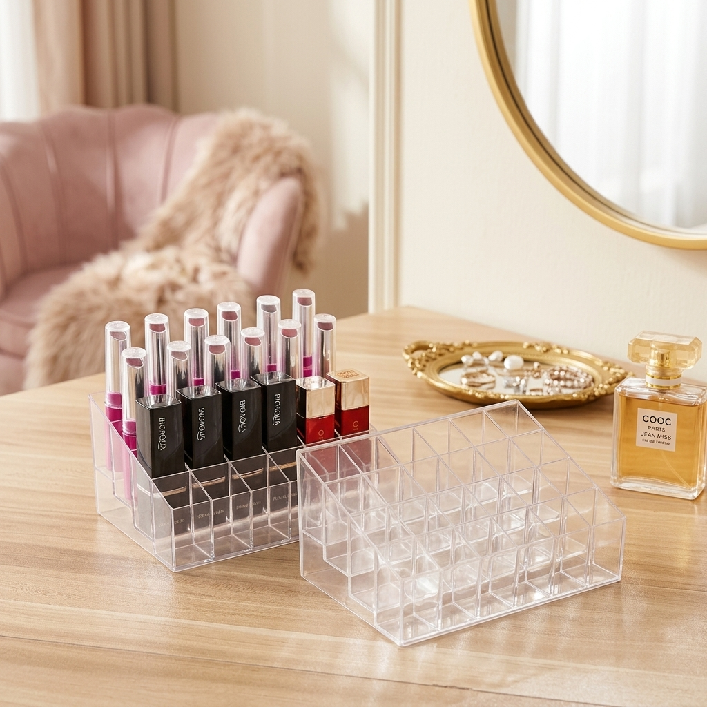 24 Grid Clear Acrylic Makeup Organizer – Lipstick & Cosmetic Storage Holder for Jewellery, Makeup Brushes, Beauty Accessories, Vanity & Dressing Table - Image 3