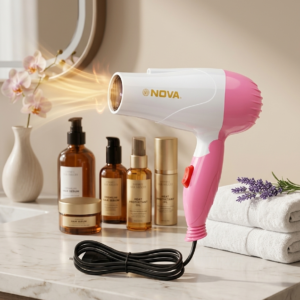 Nova Professional Hair Dryer 1000W – High-Speed Foldable Travel Hair Dryer with Compact Portable Design for Home & Travel