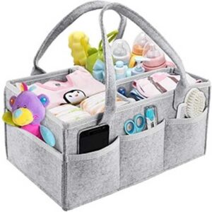Baby Diaper Caddy Organizer – Portable Nursery Storage Basket with Dividers for Diapers, Wipes, Baby Clothes, Toys & Changing Table Essentials